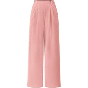 PRETTYGARDEN Women’s Dress Pants Dressy Casual Palazzo High Elastic Waisted Wide Leg Work Office Trousers Pants(Pink)