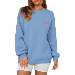 PRETTYGARDEN Women’s Fall Fashion Oversized Sweatshirts Casual Crewneck Long Sleeve Graphic Pullover Tops Shirt(Blue)