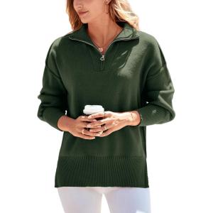 PRETTYGARDEN Women’s Fall Oversized Sweaters Long Sleeve Casual 1/4 Zip Up Sweatshirts Pullover Tops Blouse(Army Green)