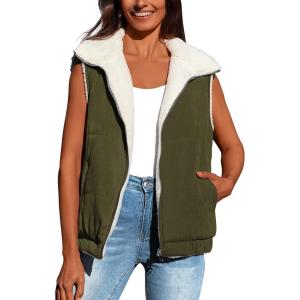 PRETTYGARDEN Womens Fleece Vest Jacket 2024 Fall Sleeveless Sherpa Puffer Outfits Zip Up Winter Coat Outerwear (Army Green,Medium)