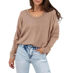 PRETTYGARDEN Womens Long Sleeve Tops 2024 Fall Trendy Cute V Neck Shirts Casual Loose Knit Ribbed Tunic Blouses