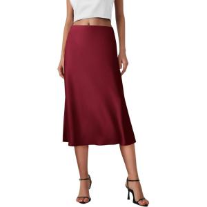 PRETTYGARDEN Womens Midi Skirts 2024 Summer Dressy Casual High Waisted Ruffle A Line Silk Satin Skirts