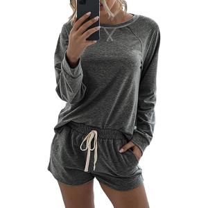 PRETTYGARDEN Women’s Tie Dye Printed Pajamas Set Casual Long Sleeve Tops with Lounge Shorts Two Piece Sleepwear
