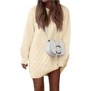 PRETTYGARDEN Women’s Winter Long Sleeve Short Sweater Dress Chunky Ribbed Knit Tunic Pullover Oversized Fall Sweaters (Apricot,Medium)