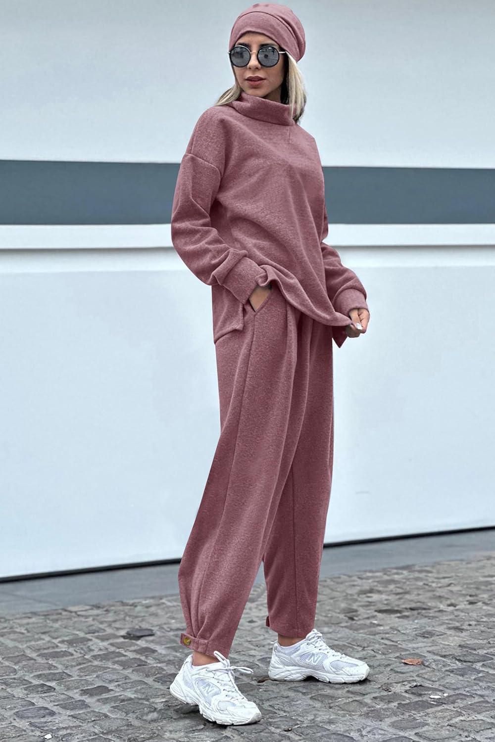 imagePRETTYGARDEN Womens Fall Two Piece Outfits Long Sleeve Tracksuit Set Turtleneck Pullover Tops Casual Pants Sweatsuits