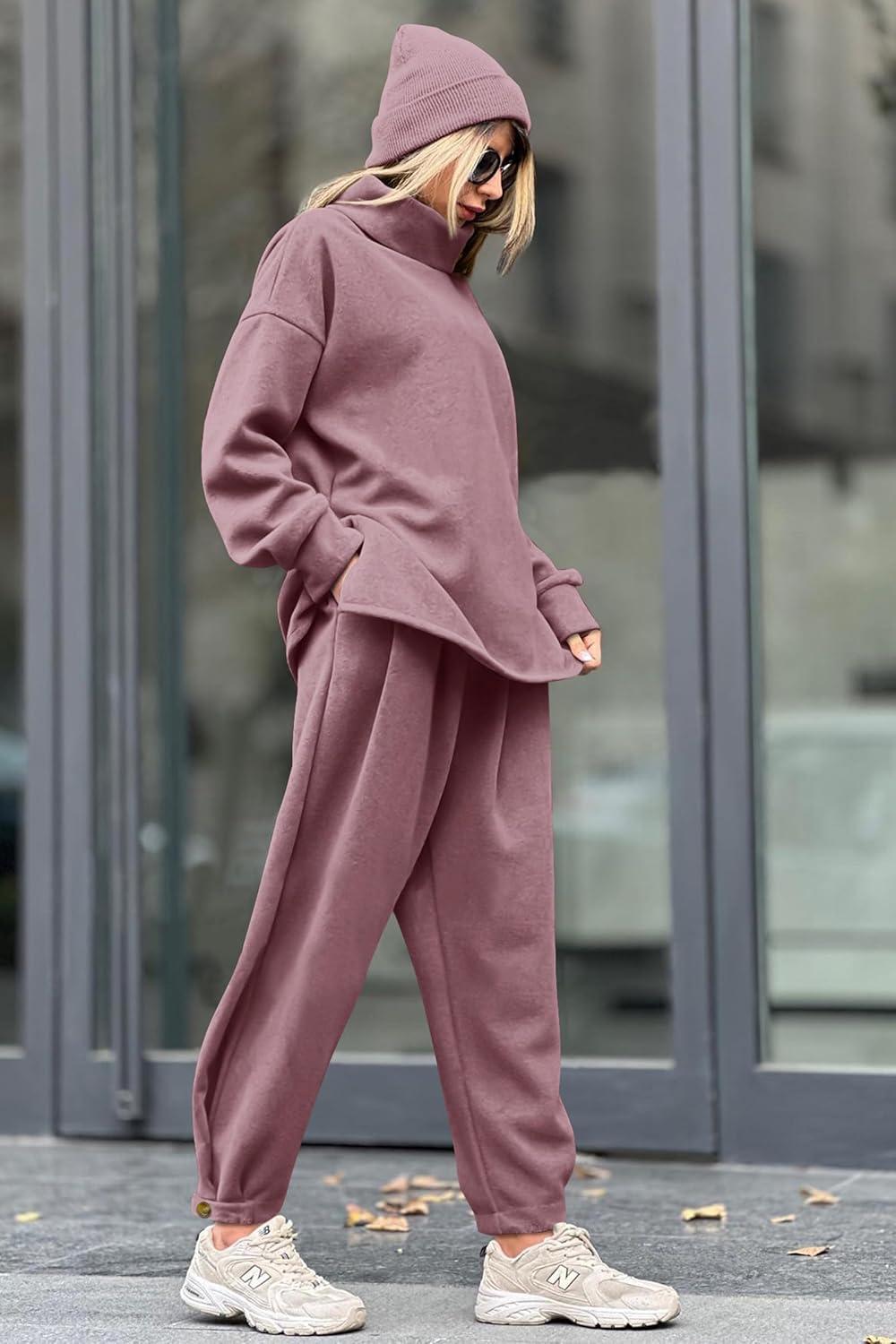 imagePRETTYGARDEN Womens Fall Two Piece Outfits Long Sleeve Tracksuit Set Turtleneck Pullover Tops Casual Pants Sweatsuits
