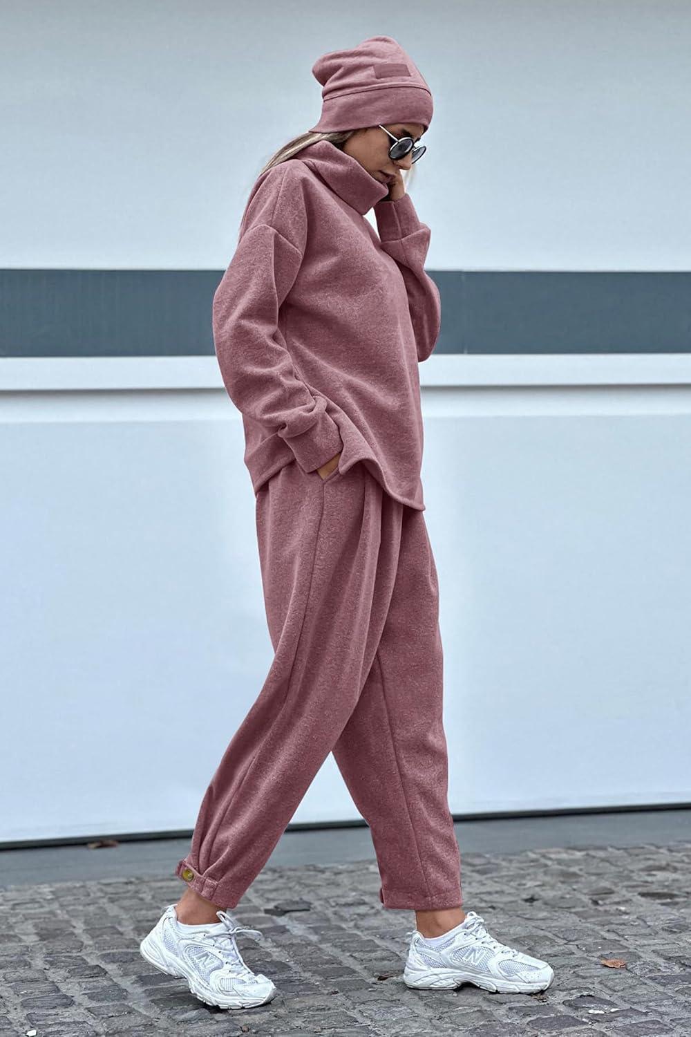imagePRETTYGARDEN Womens Fall Two Piece Outfits Long Sleeve Tracksuit Set Turtleneck Pullover Tops Casual Pants Sweatsuits