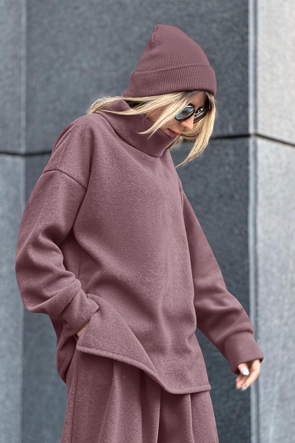 imagePRETTYGARDEN Womens Fall Two Piece Outfits Long Sleeve Tracksuit Set Turtleneck Pullover Tops Casual Pants Sweatsuits