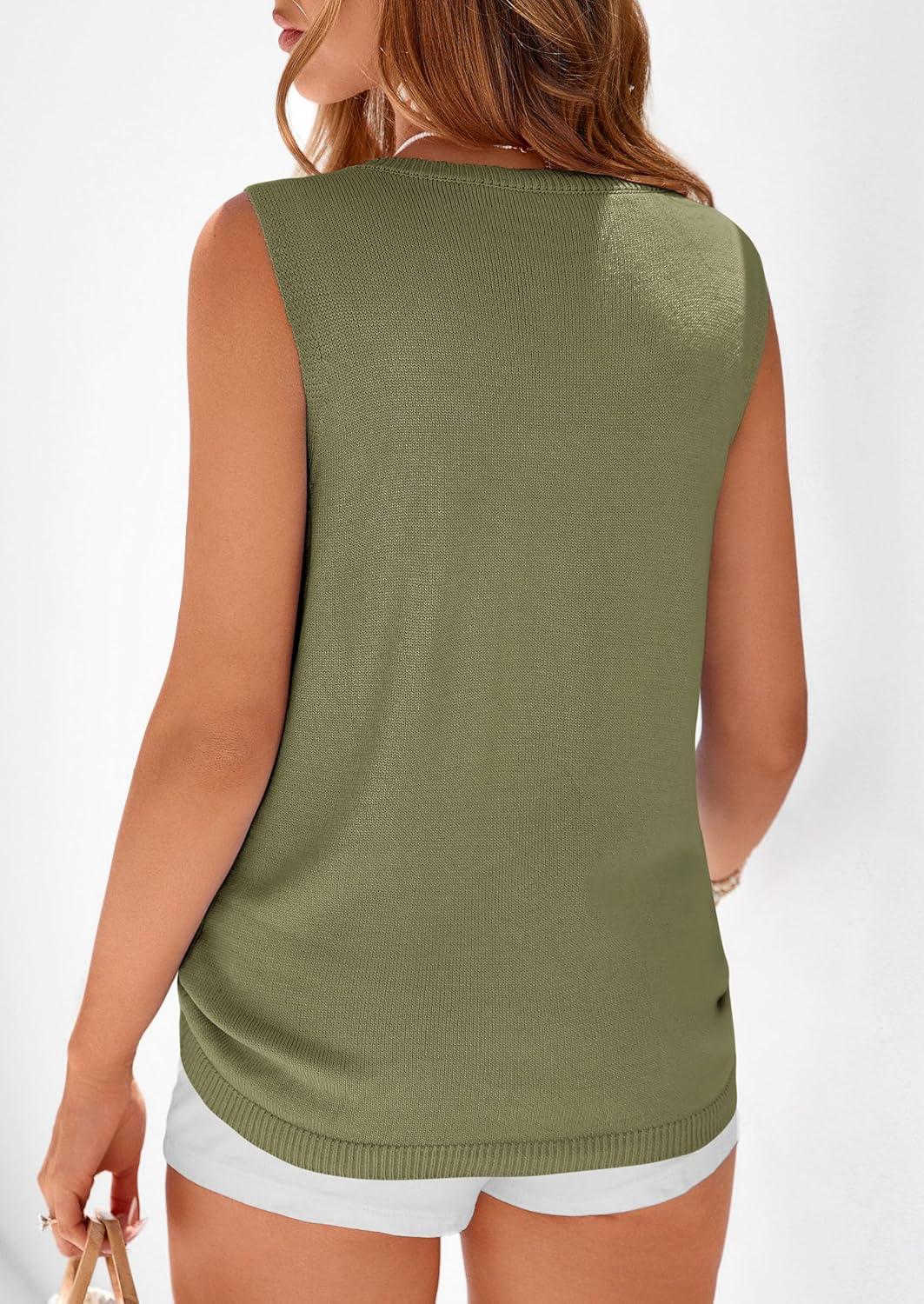 imagePRETTYGARDEN Womens Sweater Vest 2026 Spring Tops Cute Summer Sleeveless Cardigan Casual Knit Button Up Tank TopsArmy Green