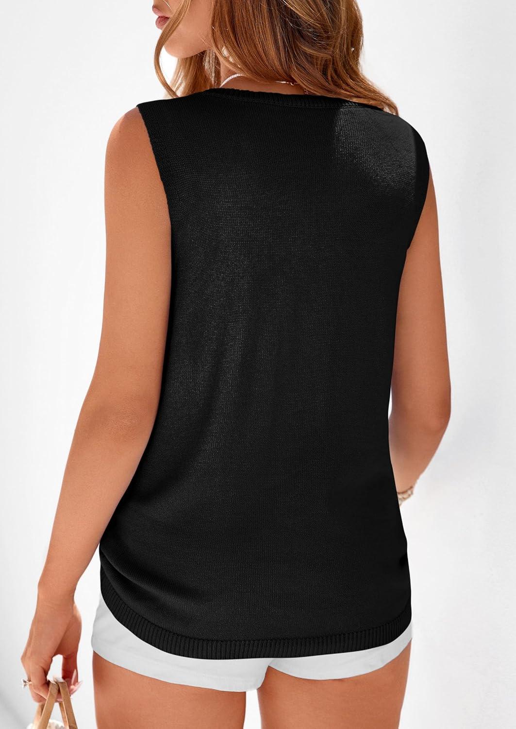 imagePRETTYGARDEN Womens Sweater Vest 2026 Spring Tops Cute Summer Sleeveless Cardigan Casual Knit Button Up Tank TopsBlack