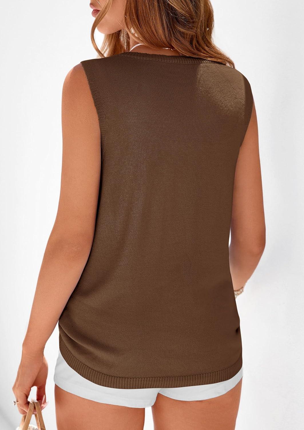 imagePRETTYGARDEN Womens Sweater Vest 2026 Spring Tops Cute Summer Sleeveless Cardigan Casual Knit Button Up Tank TopsBrown
