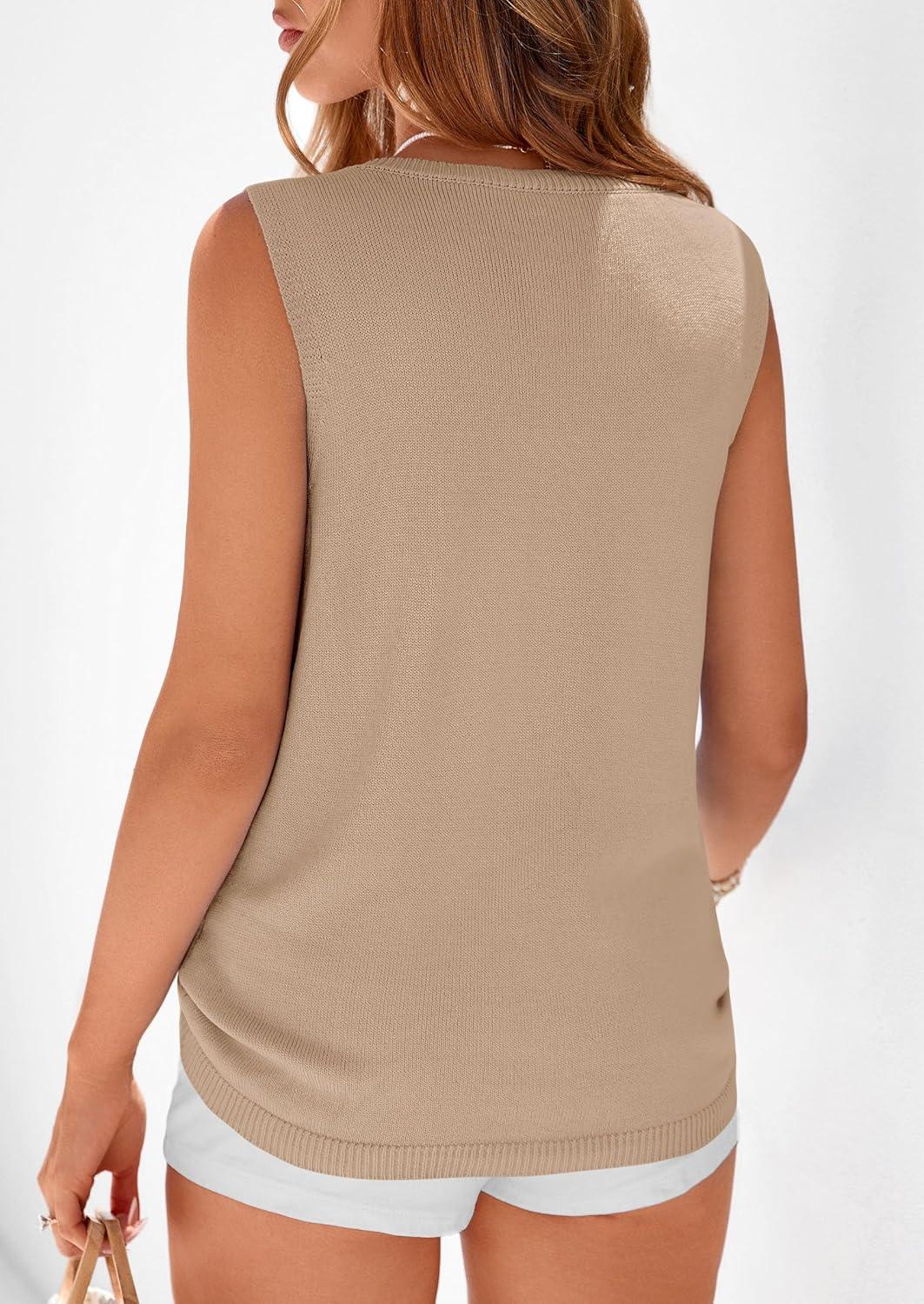 imagePRETTYGARDEN Womens Sweater Vest 2026 Spring Tops Cute Summer Sleeveless Cardigan Casual Knit Button Up Tank TopsKhaki