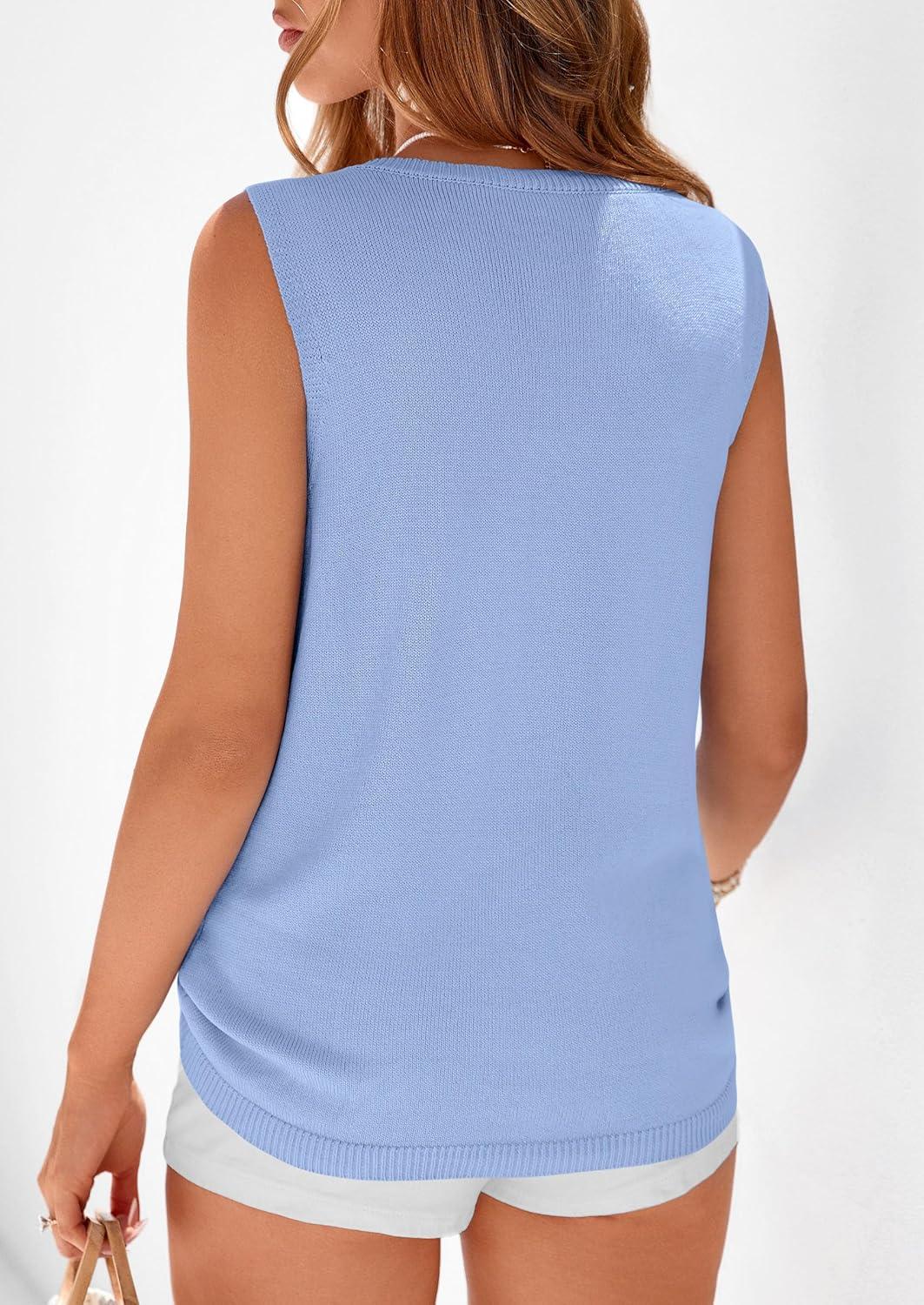 imagePRETTYGARDEN Womens Sweater Vest 2026 Spring Tops Cute Summer Sleeveless Cardigan Casual Knit Button Up Tank TopsLight Blue