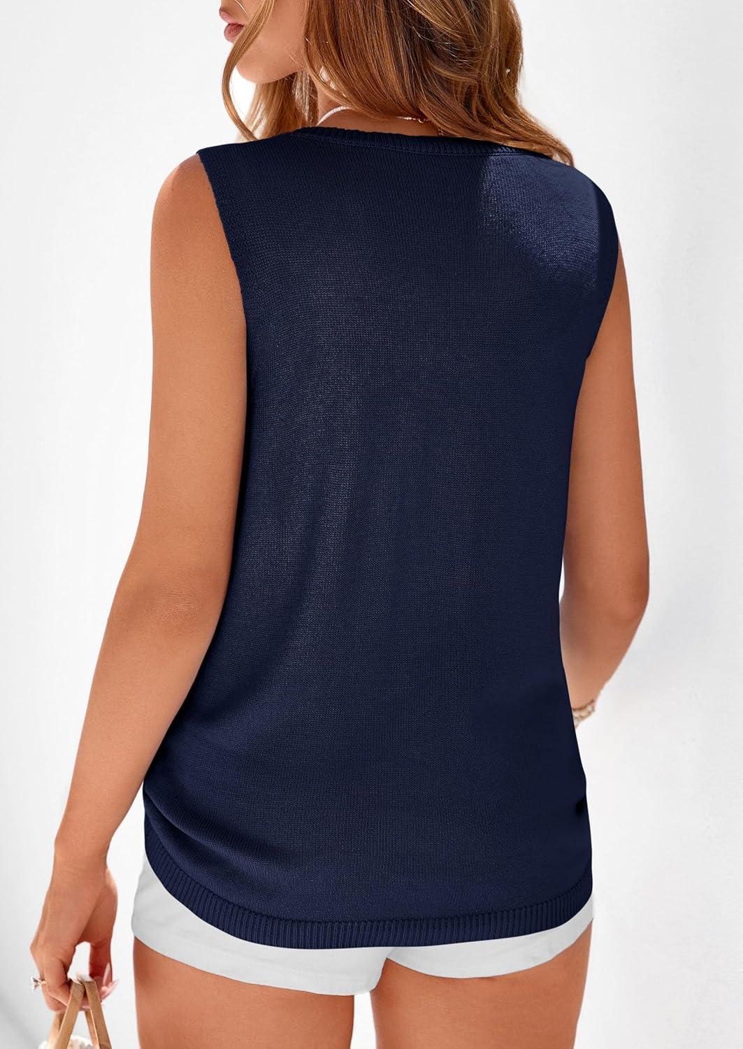 imagePRETTYGARDEN Womens Sweater Vest 2026 Spring Tops Cute Summer Sleeveless Cardigan Casual Knit Button Up Tank TopsNavy Blue