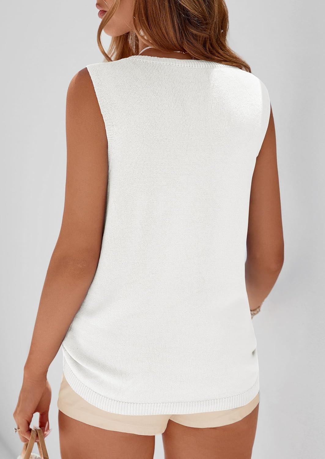 imagePRETTYGARDEN Womens Sweater Vest 2026 Spring Tops Cute Summer Sleeveless Cardigan Casual Knit Button Up Tank TopsWhite