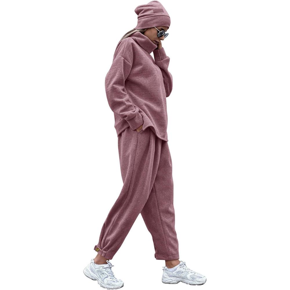 imagePRETTYGARDEN Womens Fall Two Piece Outfits Long Sleeve Tracksuit Set Turtleneck Pullover Tops Casual Pants Sweatsuits