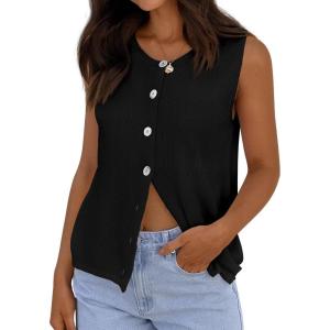 PRETTYGARDEN Womens Sweater Vest 2026 Spring Tops Cute Summer Sleeveless Cardigan Casual Knit Button Up Tank Tops(Black)