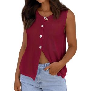 PRETTYGARDEN Womens Sweater Vest 2026 Spring Tops Cute Summer Sleeveless Cardigan Casual Knit Button Up Tank Tops(Burgundy)