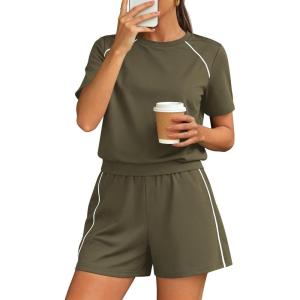 PRETTYGARDEN Sweatsuits Women 2 Piece Outfit 2026 Summer Lounge Shorts Sets Matching Spring Travel Beach Vacation Clothes(Army Green)