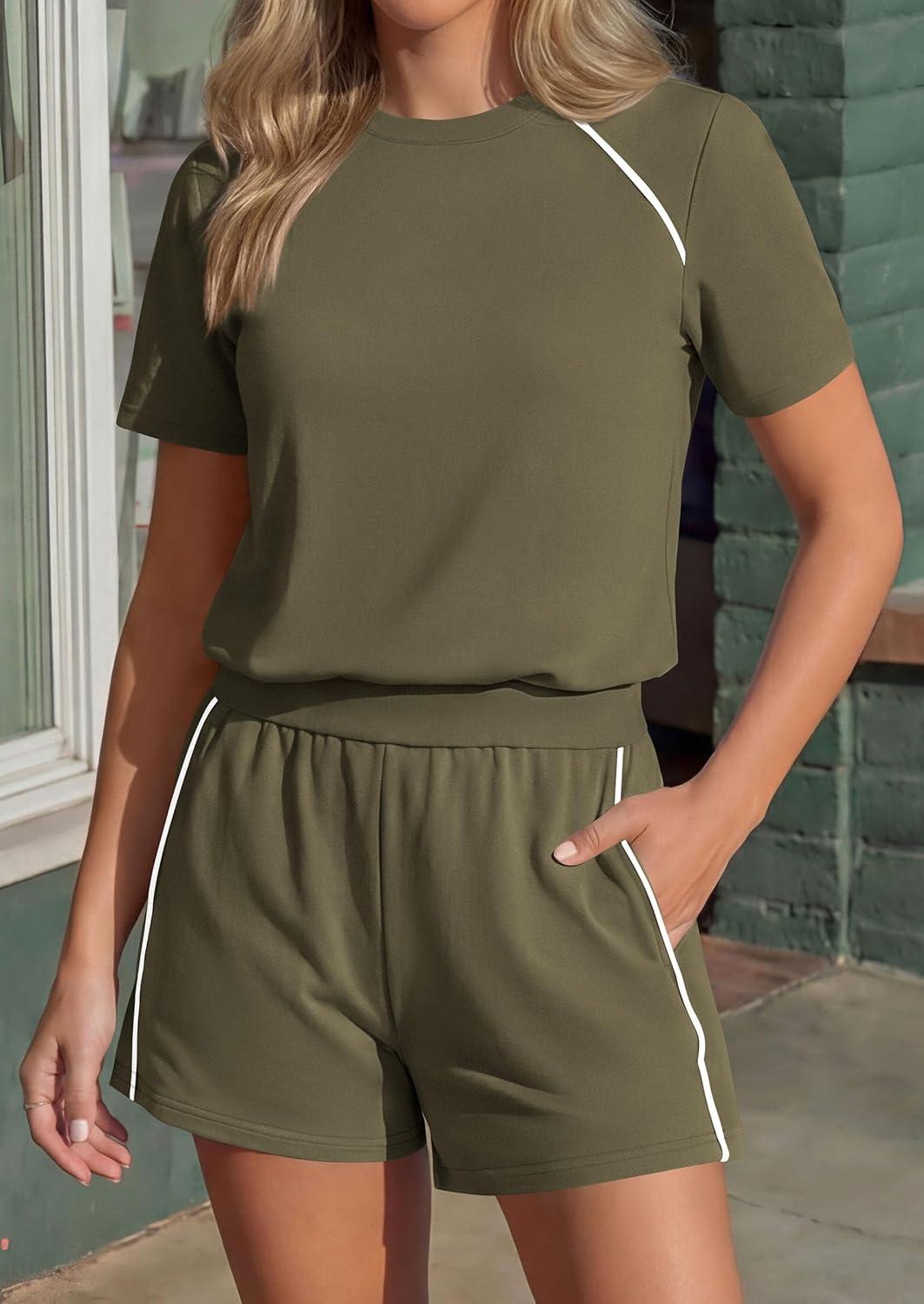imagePRETTYGARDEN Shorts Sets Women 2 Piece Outfits Summer 2026 Matching Workout Athletic Clothing Casual Spring Travel LoungewearArmy Green