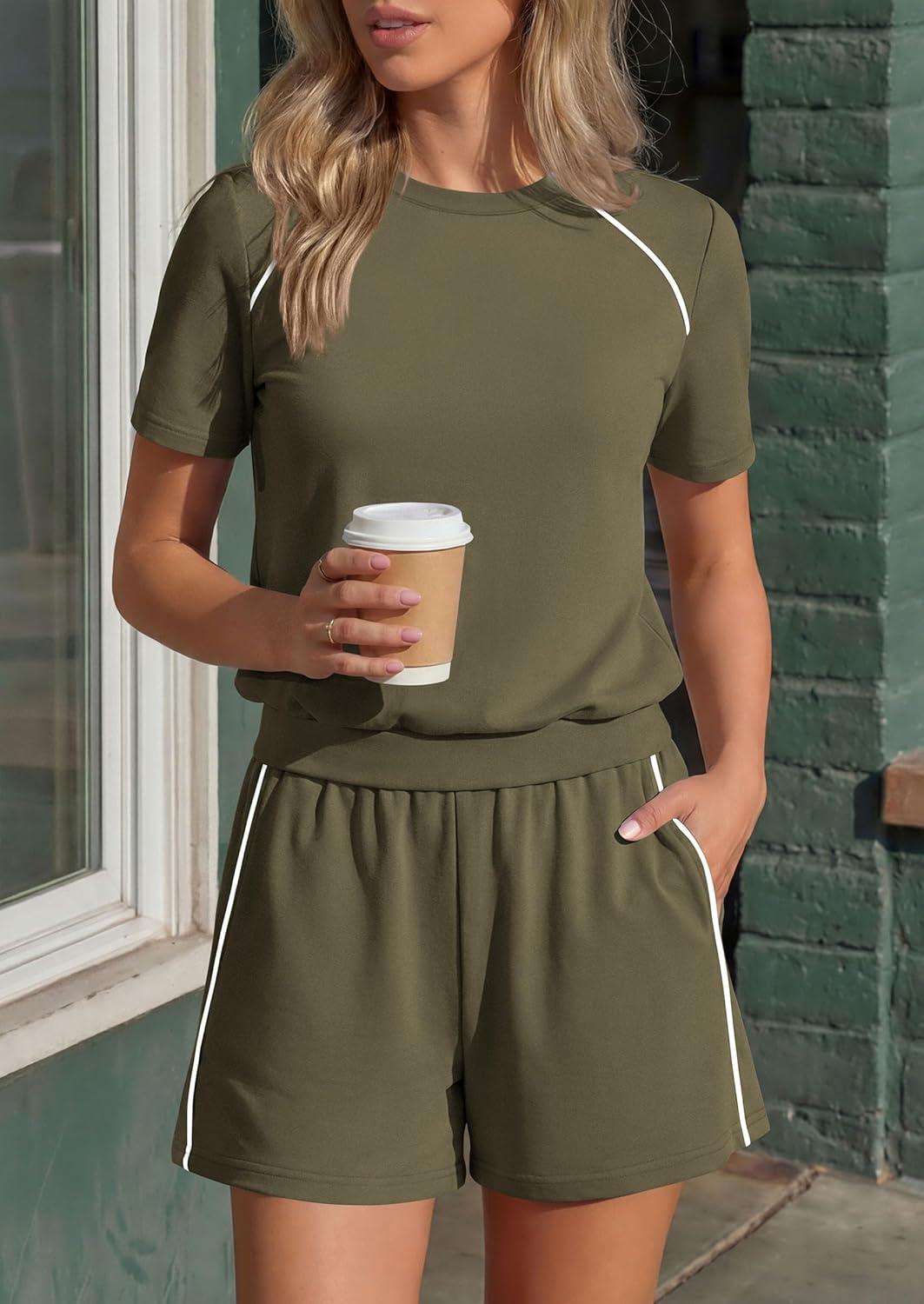 imagePRETTYGARDEN Shorts Sets Women 2 Piece Outfits Summer 2026 Matching Workout Athletic Clothing Casual Spring Travel LoungewearArmy Green