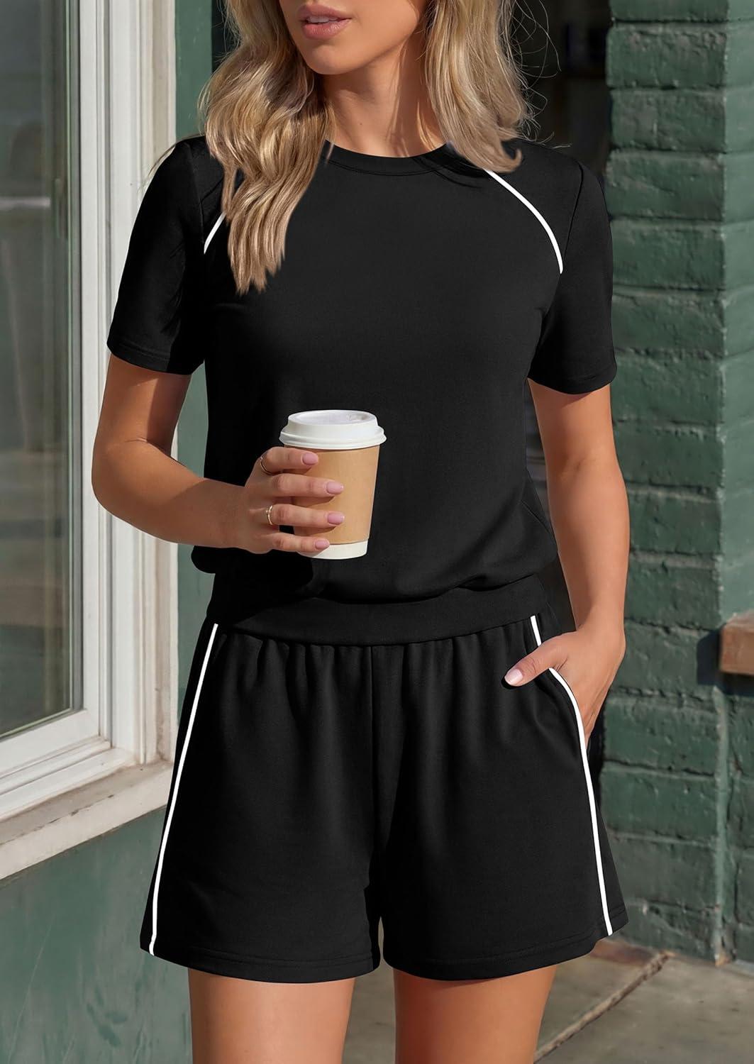 imagePRETTYGARDEN Shorts Sets Women 2 Piece Outfits Summer 2026 Matching Workout Athletic Clothing Casual Spring Travel LoungewearBlack