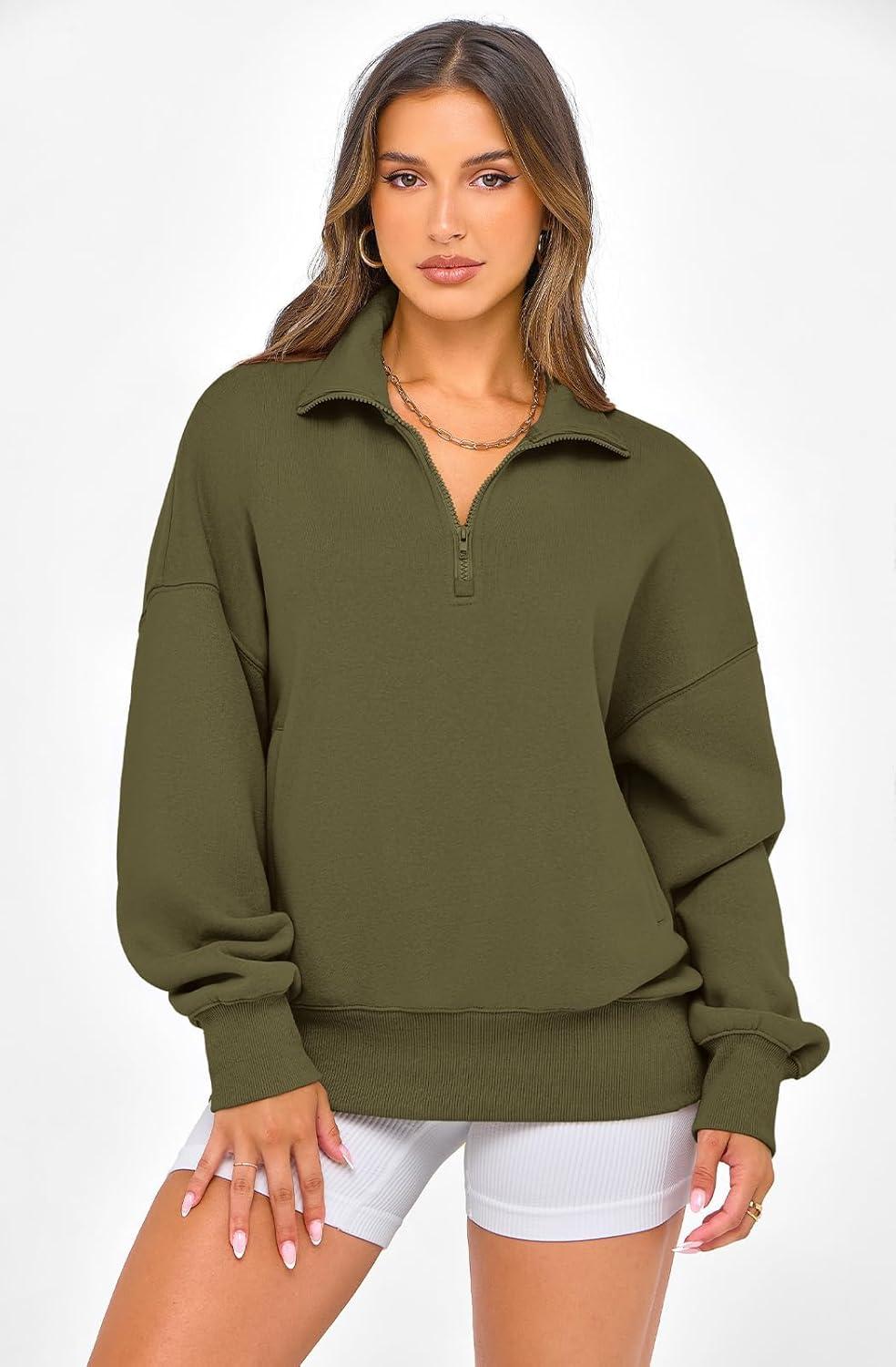 imagePRETTYGARDEN Womens Half Zip Oversized Sweatshirts Fleece Hoodies 2026 Trendy Long Sleeve Pullover Tops Y2k Spring OutfitsArmy Green