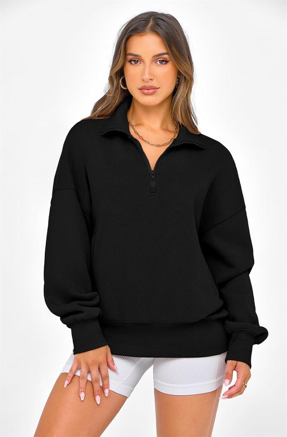 imagePRETTYGARDEN Womens Half Zip Oversized Sweatshirts Fleece Hoodies 2026 Trendy Long Sleeve Pullover Tops Y2k Spring OutfitsBlack