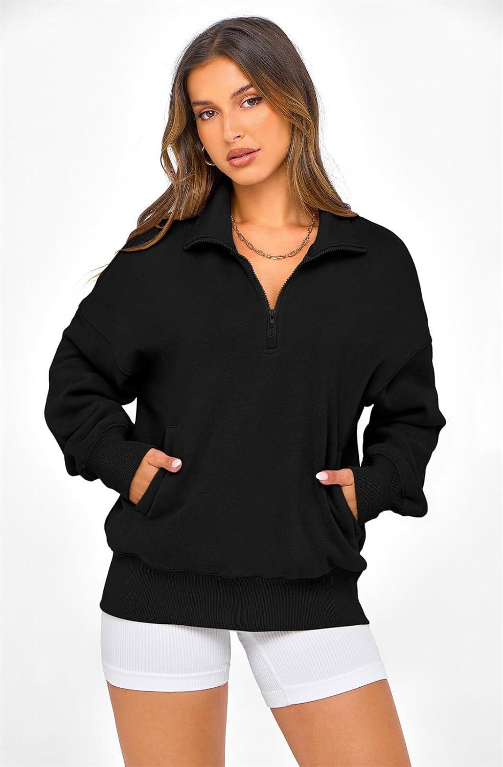 imagePRETTYGARDEN Womens Half Zip Oversized Sweatshirts Fleece Hoodies 2026 Trendy Long Sleeve Pullover Tops Y2k Spring OutfitsBlack