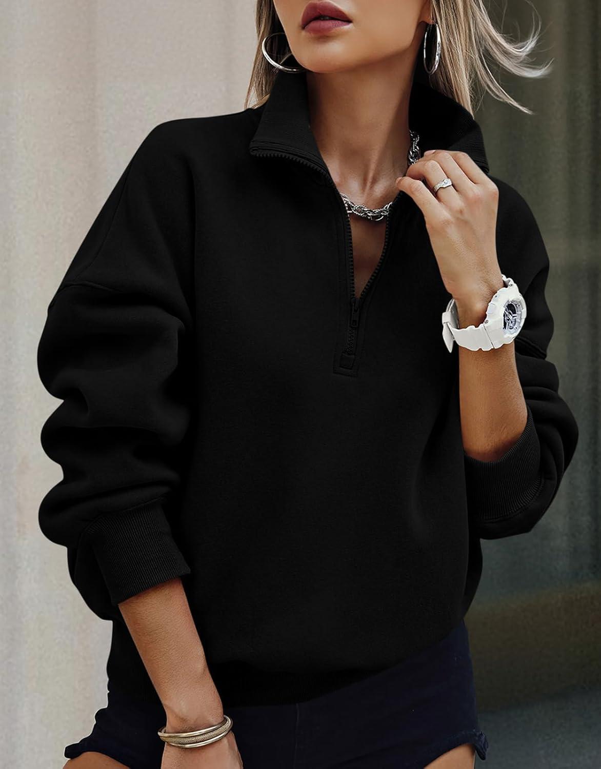 imagePRETTYGARDEN Womens Half Zip Oversized Sweatshirts Fleece Hoodies 2026 Trendy Long Sleeve Pullover Tops Y2k Spring OutfitsBlack