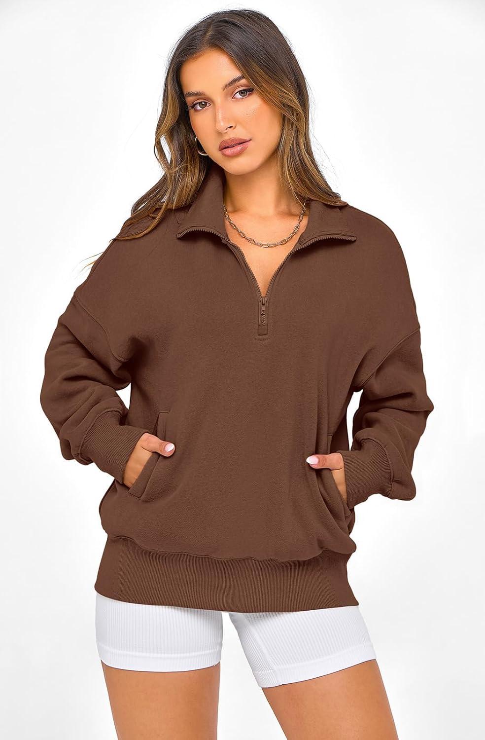 imagePRETTYGARDEN Womens Half Zip Oversized Sweatshirts Fleece Hoodies 2026 Trendy Long Sleeve Pullover Tops Y2k Spring OutfitsCoffee