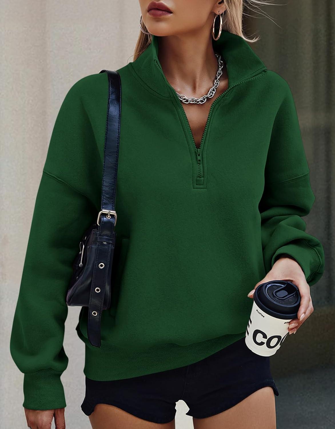 imagePRETTYGARDEN Womens Half Zip Oversized Sweatshirts Fleece Hoodies 2026 Trendy Long Sleeve Pullover Tops Y2k Spring OutfitsDark Green