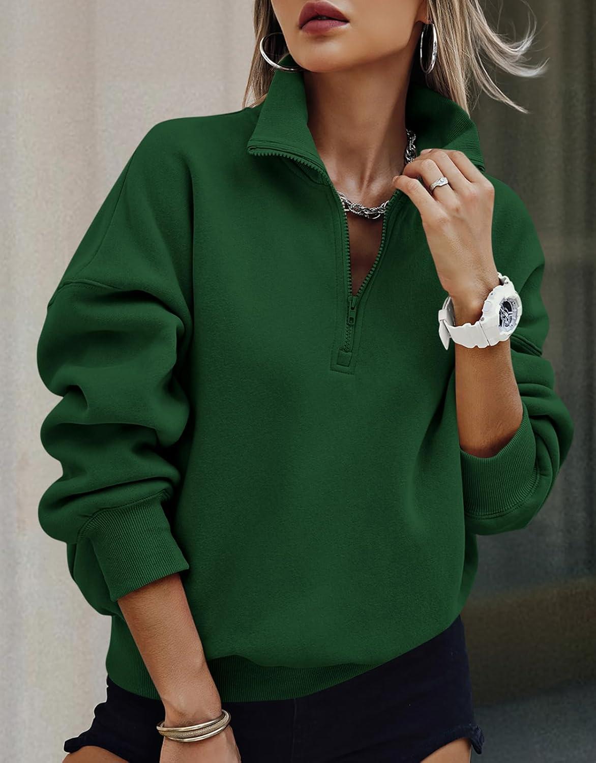 imagePRETTYGARDEN Womens Half Zip Oversized Sweatshirts Fleece Hoodies 2026 Trendy Long Sleeve Pullover Tops Y2k Spring OutfitsDark Green