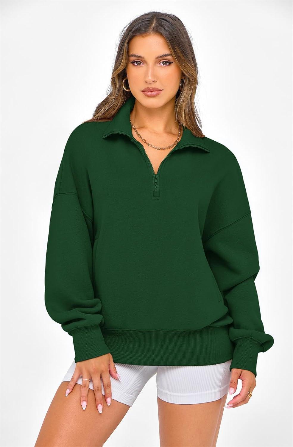 imagePRETTYGARDEN Womens Half Zip Oversized Sweatshirts Fleece Hoodies 2026 Trendy Long Sleeve Pullover Tops Y2k Spring OutfitsDark Green