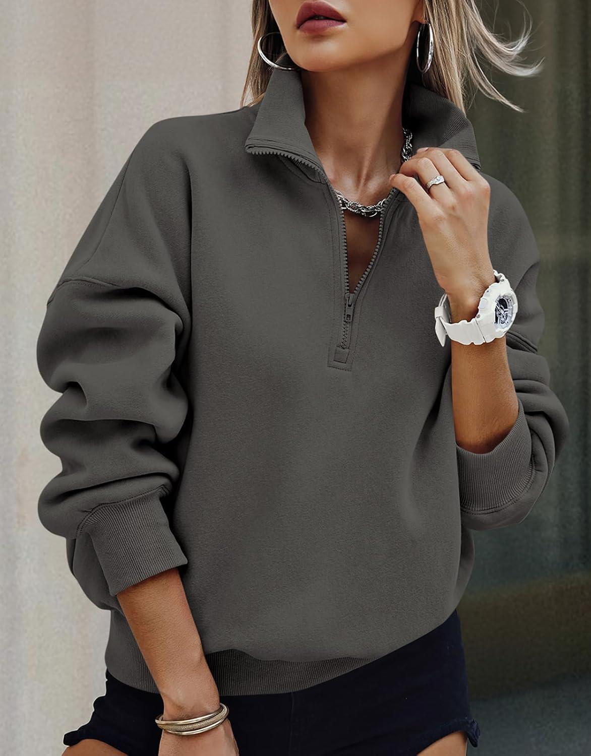 imagePRETTYGARDEN Womens Half Zip Oversized Sweatshirts Fleece Hoodies 2026 Trendy Long Sleeve Pullover Tops Y2k Spring OutfitsDark Grey