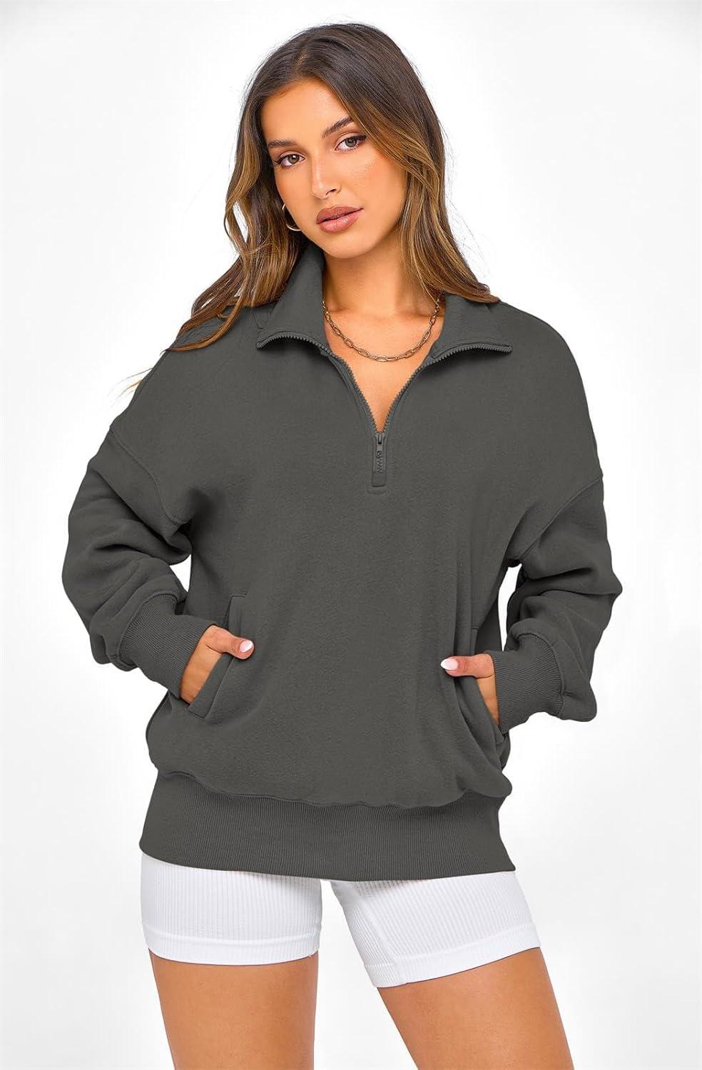 imagePRETTYGARDEN Womens Half Zip Oversized Sweatshirts Fleece Hoodies 2026 Trendy Long Sleeve Pullover Tops Y2k Spring OutfitsDark Grey