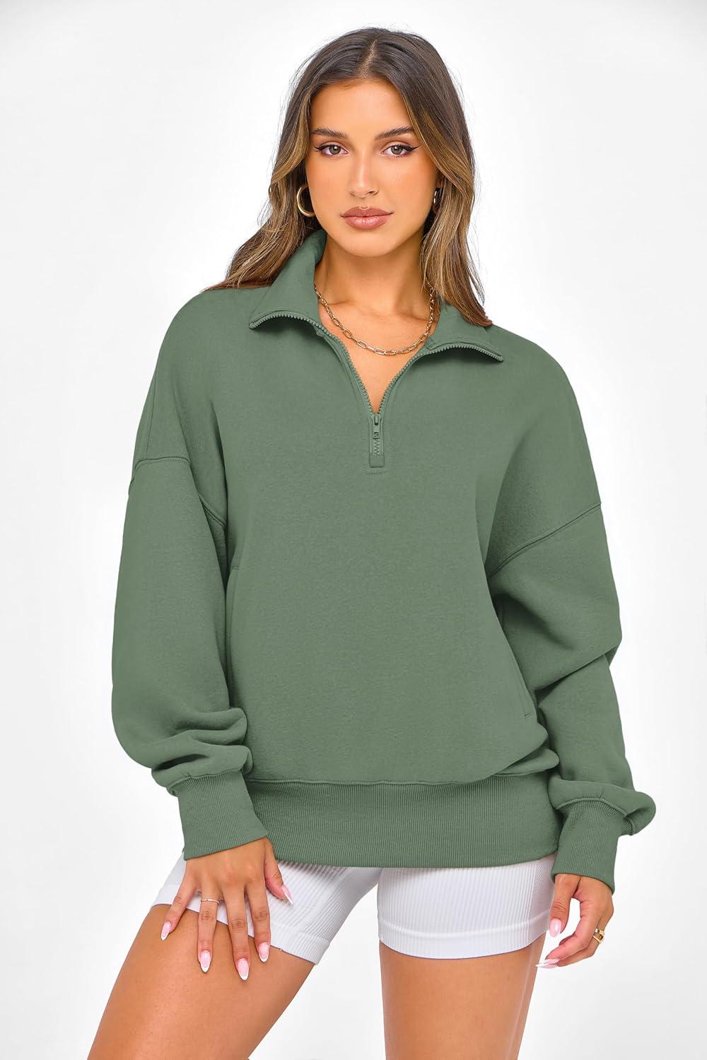 imagePRETTYGARDEN Womens Half Zip Oversized Sweatshirts Fleece Hoodies 2026 Trendy Long Sleeve Pullover Tops Y2k Spring OutfitsGrey Green
