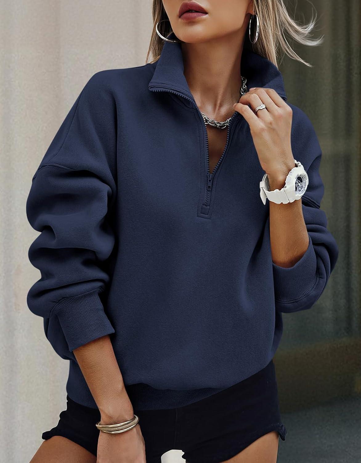 imagePRETTYGARDEN Womens Half Zip Oversized Sweatshirts Fleece Hoodies 2026 Trendy Long Sleeve Pullover Tops Y2k Spring OutfitsNavy