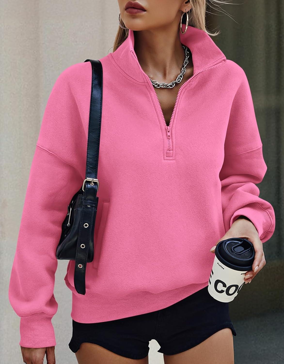 imagePRETTYGARDEN Womens Half Zip Oversized Sweatshirts Fleece Hoodies 2026 Trendy Long Sleeve Pullover Tops Y2k Spring OutfitsPink