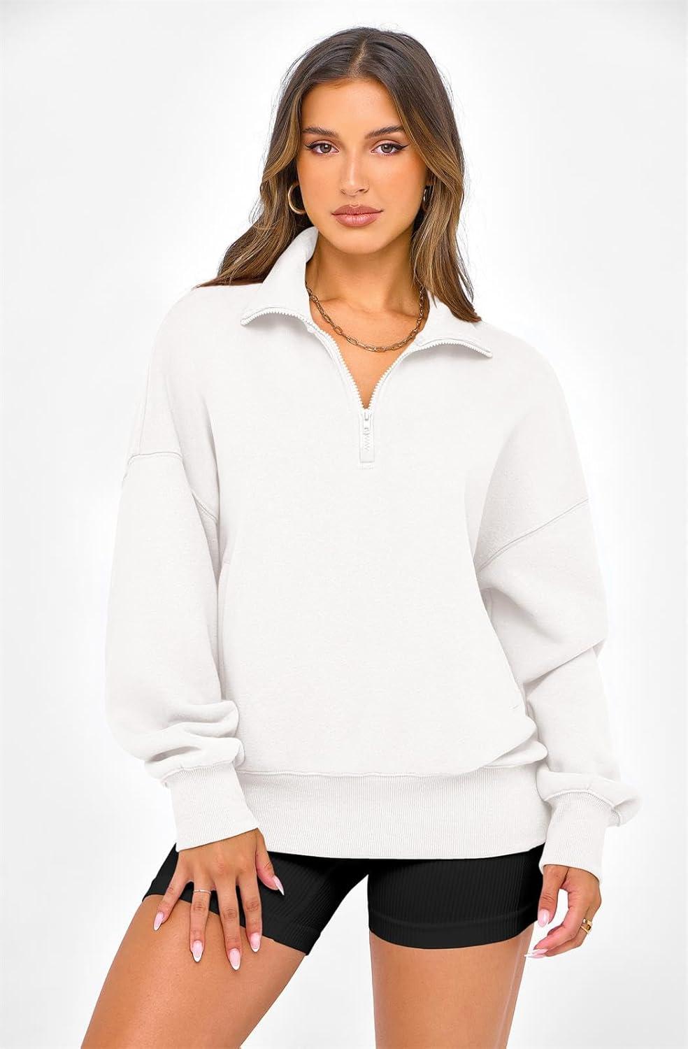 imagePRETTYGARDEN Womens Half Zip Oversized Sweatshirts Fleece Hoodies 2026 Trendy Long Sleeve Pullover Tops Y2k Spring OutfitsWhite