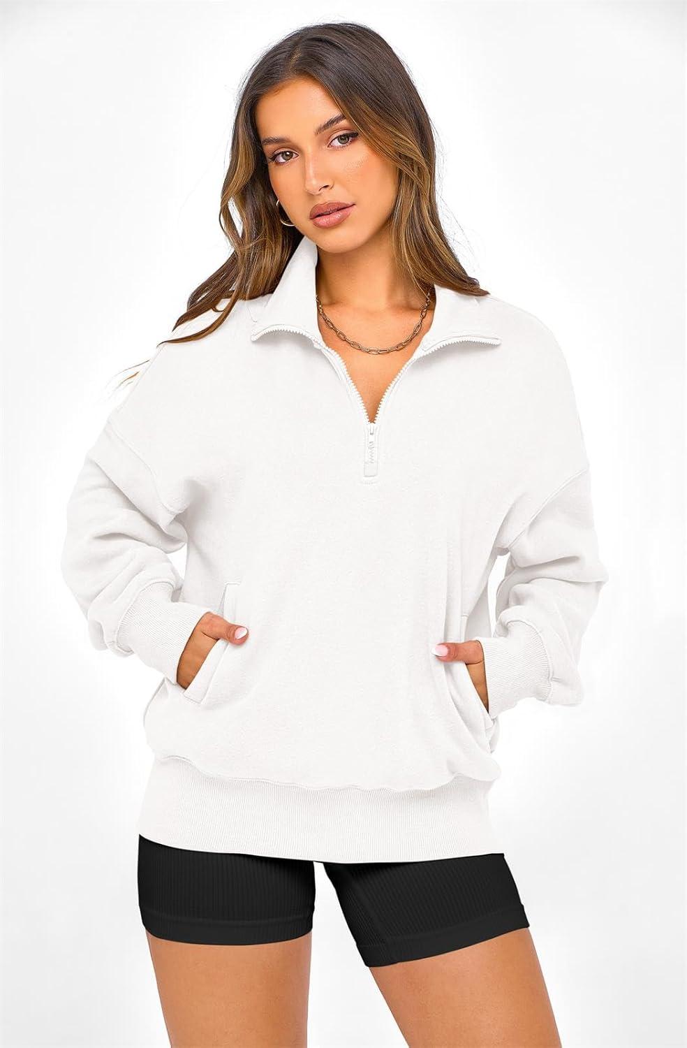 imagePRETTYGARDEN Womens Half Zip Oversized Sweatshirts Fleece Hoodies 2026 Trendy Long Sleeve Pullover Tops Y2k Spring OutfitsWhite