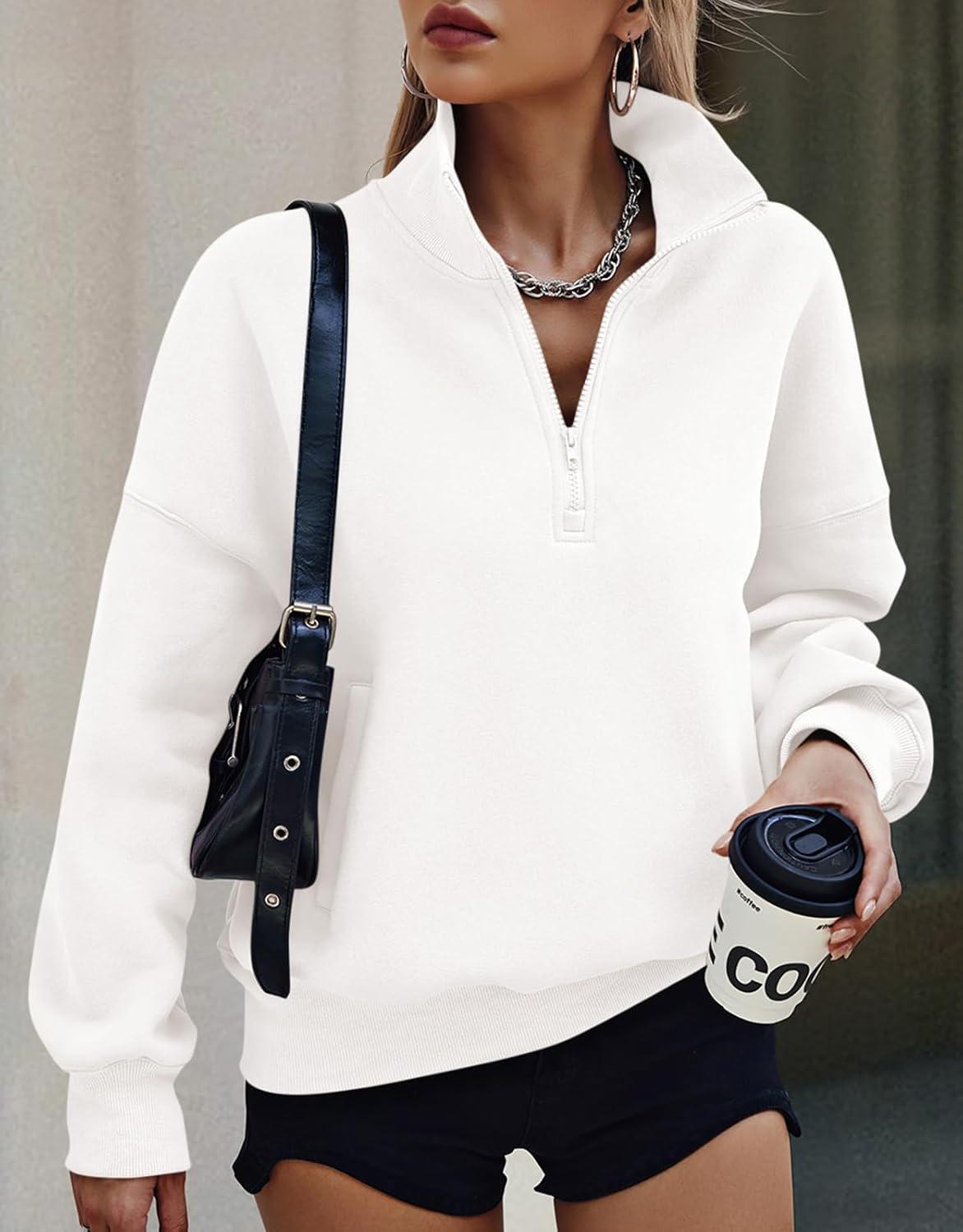 imagePRETTYGARDEN Womens Half Zip Oversized Sweatshirts Fleece Hoodies 2026 Trendy Long Sleeve Pullover Tops Y2k Spring OutfitsWhite