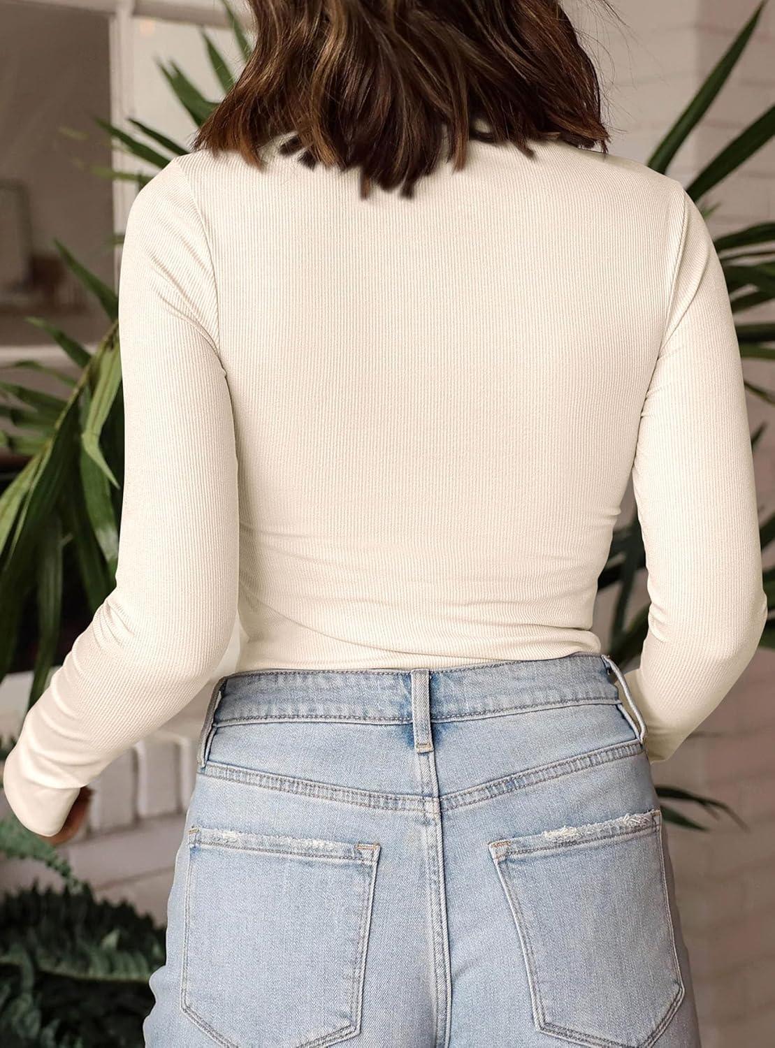 imagePRETTYGARDEN Womens Turtleneck Long Sleeve Shirts 2026 Fall Basic Tees Ribbed Fitted Tops Thermal Layering Knit Top ClothesBeige