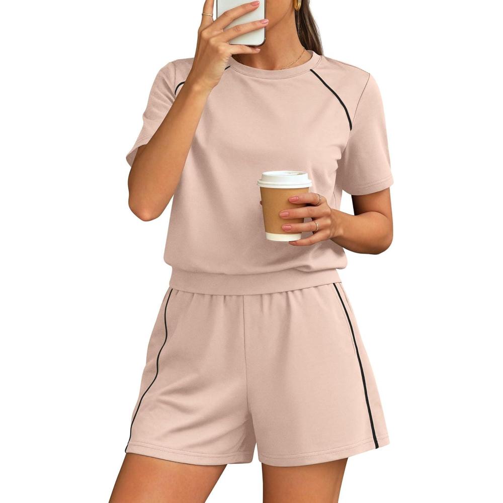 imagePRETTYGARDEN Shorts Sets Women 2 Piece Outfits Summer 2026 Matching Workout Athletic Clothing Casual Spring Travel LoungewearBeige