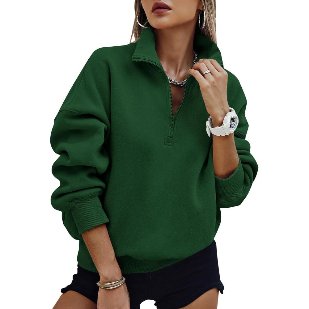 imagePRETTYGARDEN Womens Half Zip Oversized Sweatshirts Fleece Hoodies 2026 Trendy Long Sleeve Pullover Tops Y2k Spring OutfitsDark Green
