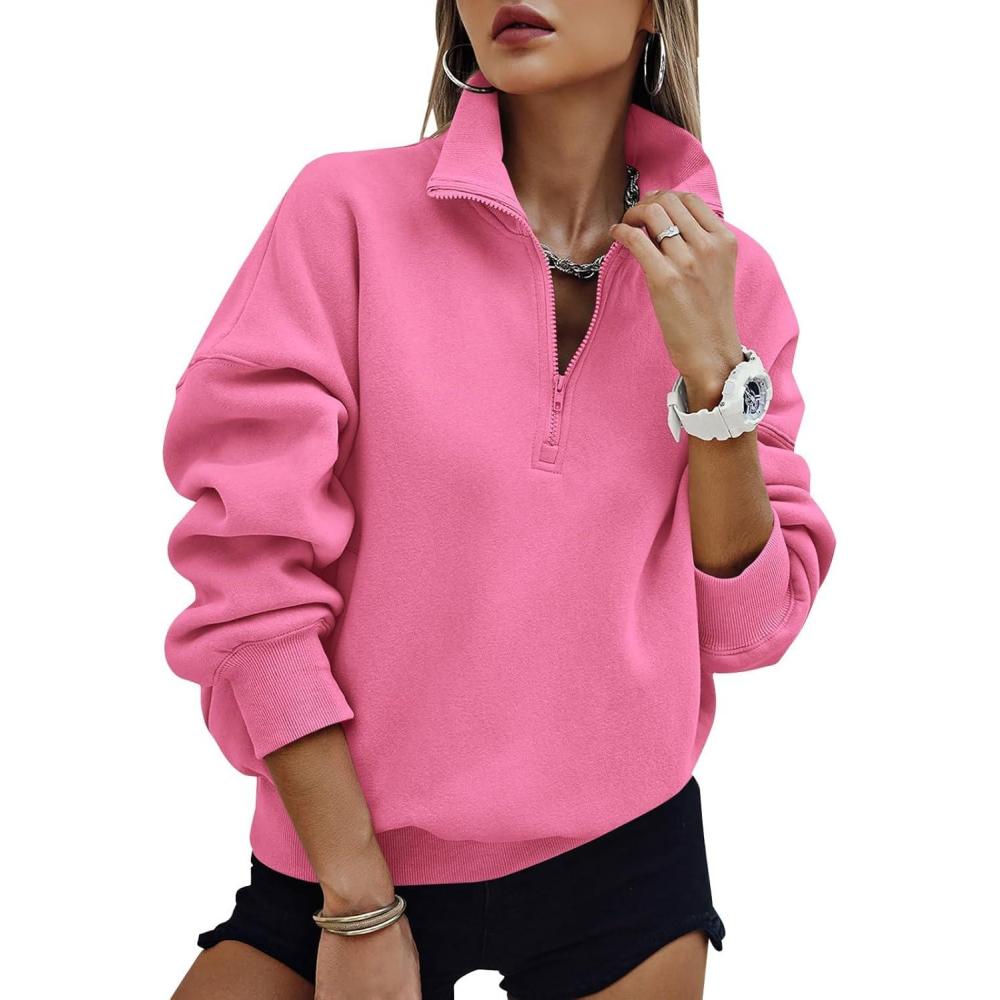imagePRETTYGARDEN Womens Half Zip Oversized Sweatshirts Fleece Hoodies 2026 Trendy Long Sleeve Pullover Tops Y2k Spring OutfitsPink