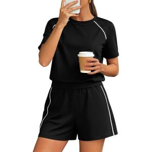 PRETTYGARDEN Shorts Sets Women 2 Piece Outfits Summer 2026 Matching Workout Athletic Clothing Casual Spring Travel Loungewear(Black)