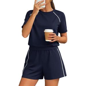 PRETTYGARDEN Shorts Sets Women 2 Piece Outfits Summer 2026 Matching Workout Athletic Clothing Casual Spring Travel Loungewear(Navy Blue)