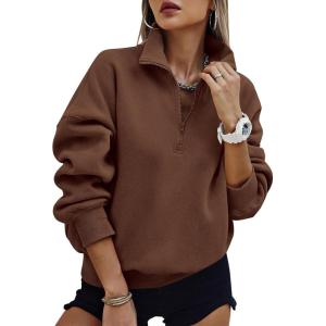 PRETTYGARDEN Womens Half Zip Oversized Sweatshirts Fleece Hoodies 2026 Trendy Long Sleeve Pullover Tops Y2k Spring Outfits(Coffee)