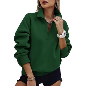 PRETTYGARDEN Womens Half Zip Oversized Sweatshirts Fleece Hoodies 2026 Trendy Long Sleeve Pullover Tops Y2k Spring Outfits(Dark Green)